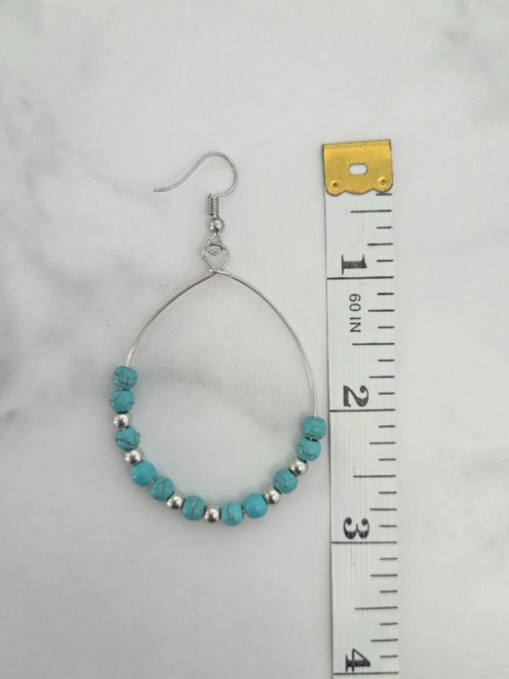 Casual Paparazzi Silver Tone Hoop Earrings with Turquoise Style Beads - Picture 6 of 10